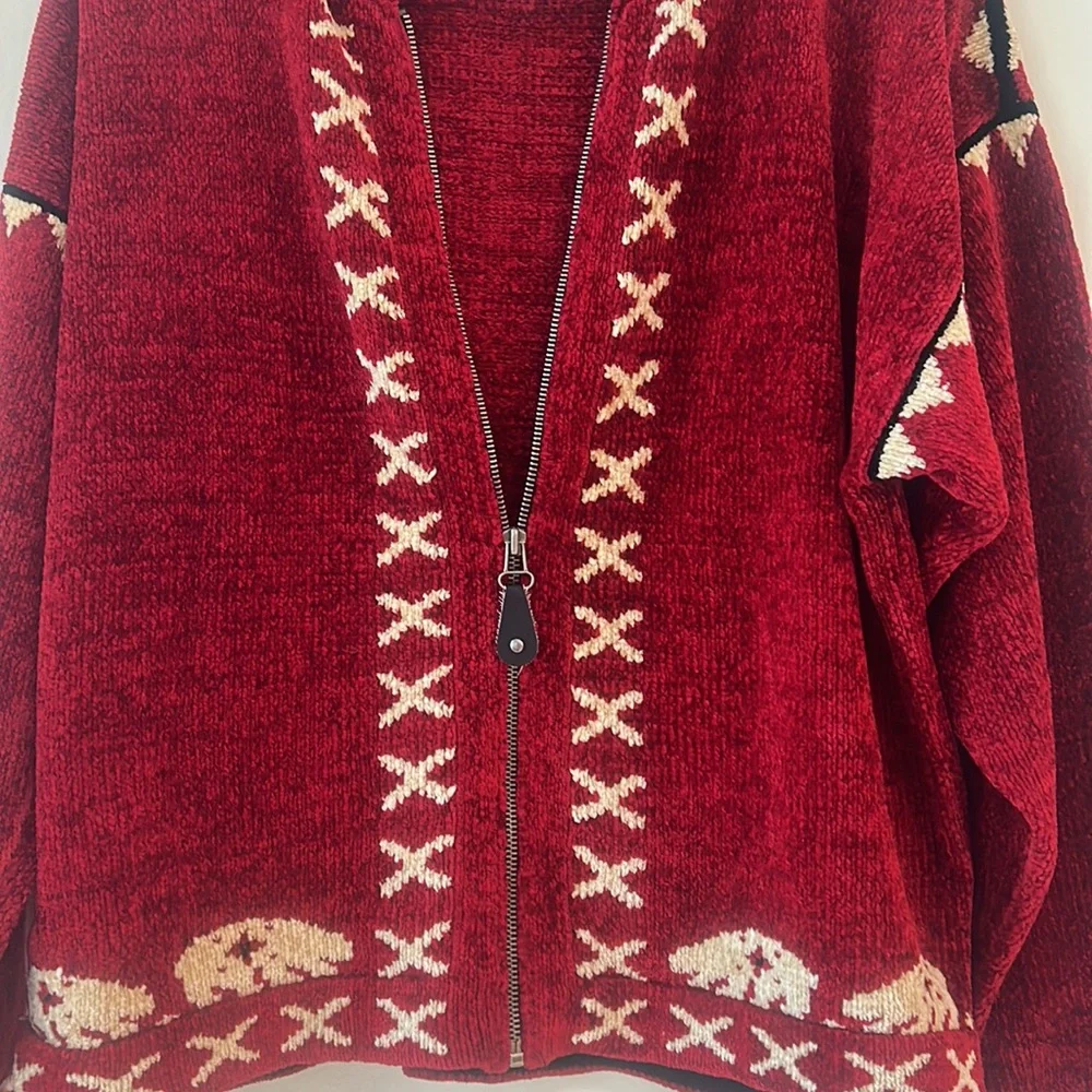 Vintage Y2K Wool Dia North of Boston Zip Up Cardigan Knit Sweater Red sz M EUC - Picture 6 of 17